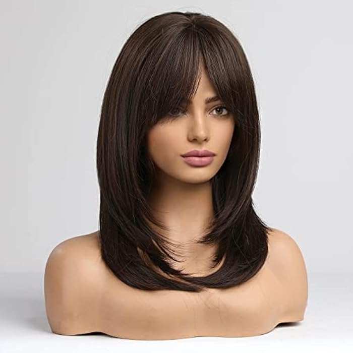 DILLARDS Alanhair Dark Brown Wigs For Women,Haircube Shoulder-Length Layered Wigs With Bangs Heat Resistant Synthetic Fibre Wigs - Image 4